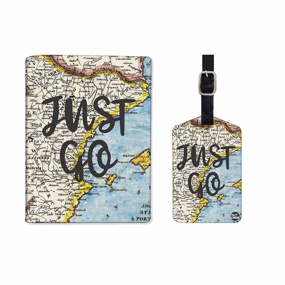 Passport Cover Holder Travel Case With Luggage Tag - Just Go Nutcase