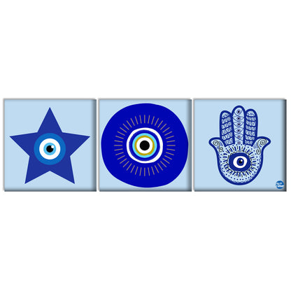 Designer Pack of 3 Hanging Panels for Office Wall Art Living Room Decoration - Evil Eye Protector Nutcase