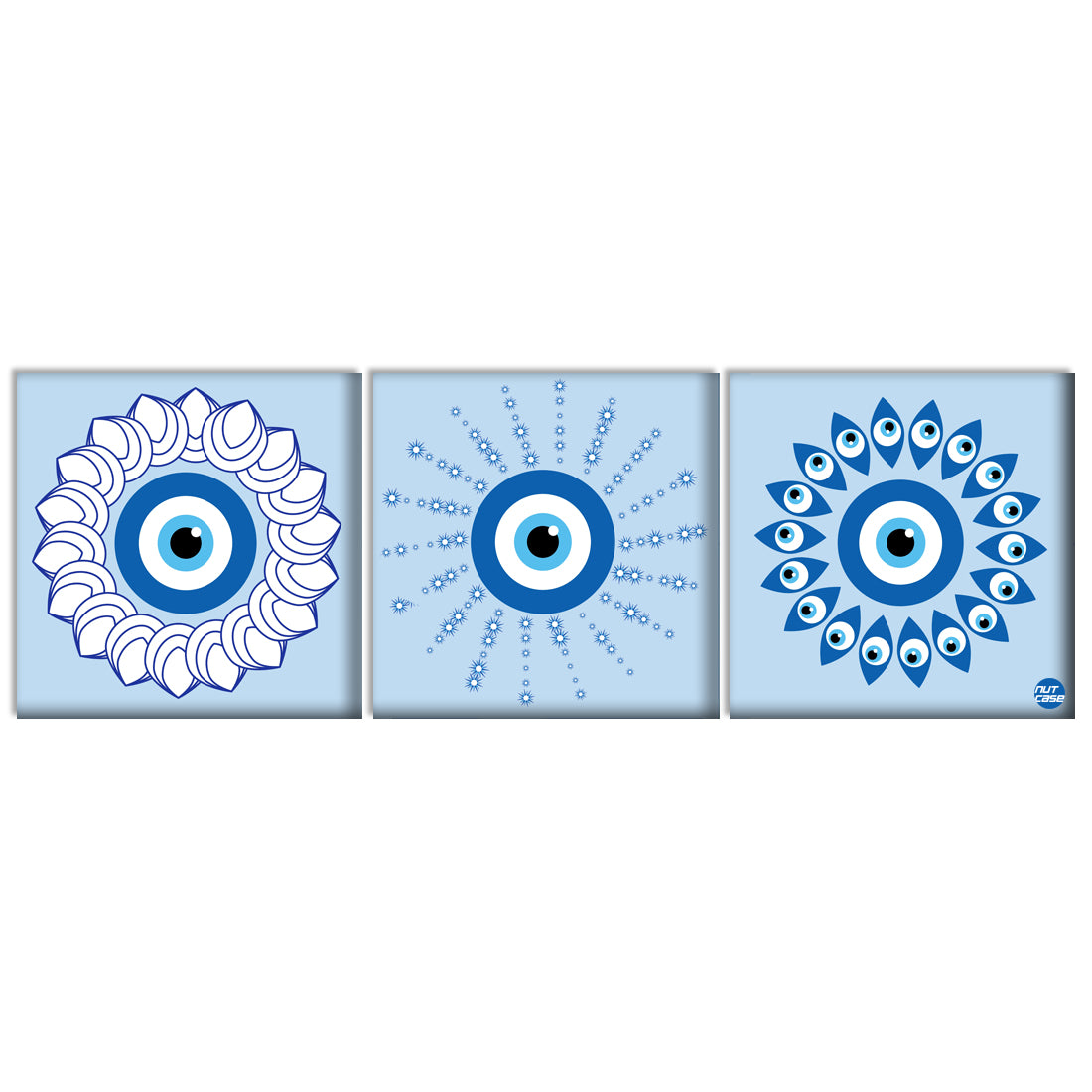 Decorative Wall Art Décor for Living Room Bedroom Dining Area Set of 3 - Evil Eye Protector Nutcase