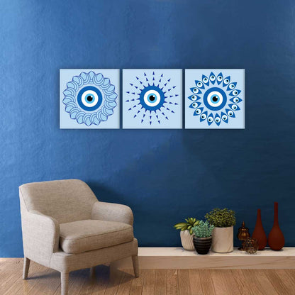 Decorative Wall Art Décor for Living Room Bedroom Dining Area Set of 3 - Evil Eye Protector Nutcase