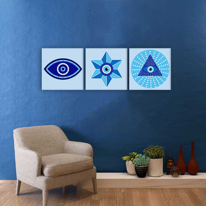 Decorative Wall Art Décor for Living Room Bedroom Dining Area Set of 3 - Evil Eye Protector Nutcase