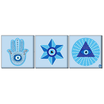 Designer Wall Art for Bedroom Living Area Decor Hanging Set of 3 - Evil Eye Protector Nutcase