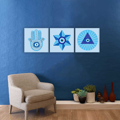 Designer Wall Art for Bedroom Living Area Decor Hanging Set of 3 - Evil Eye Protector Nutcase