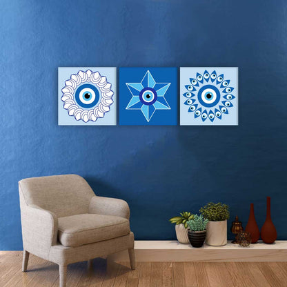 Designer Wall Art for Bedroom Living Area Decor Hanging Set of 3 - Evil Eye Protector Nutcase