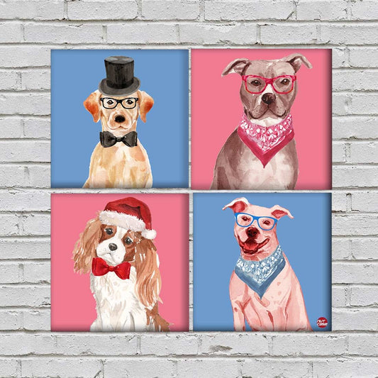 Wall Art Decor For Home Set Of 4 -Huipster Dog Nutcase
