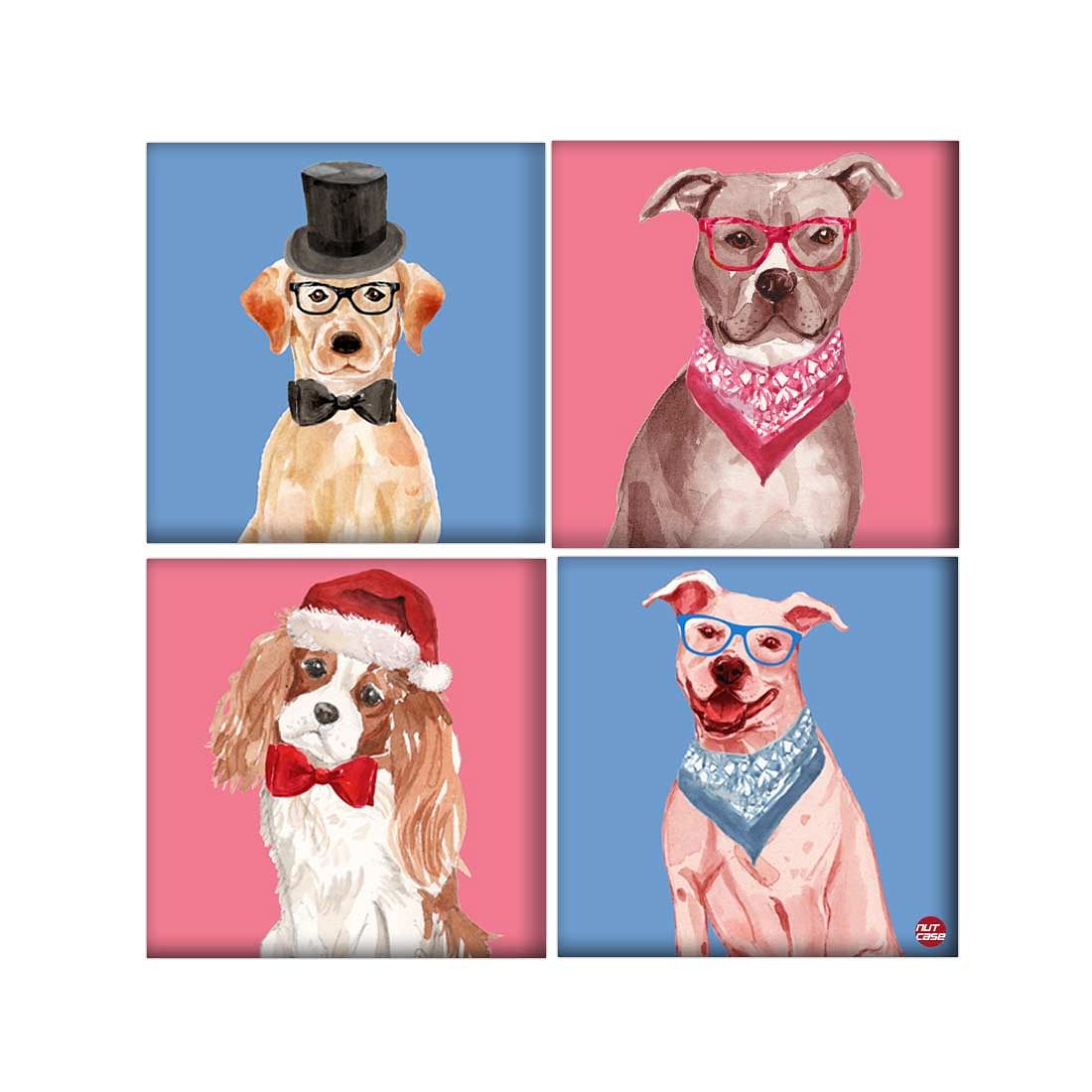Wall Art Decor For Home Set Of 4 -Huipster Dog Nutcase