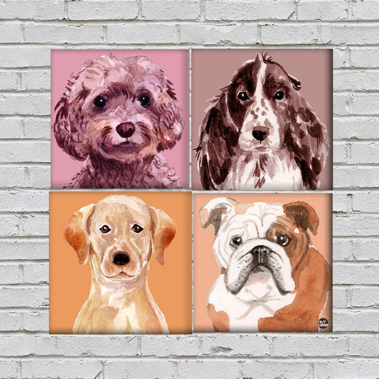 Wall Art Decor For Home Set Of 4 -Cute Dogs Face Nutcase
