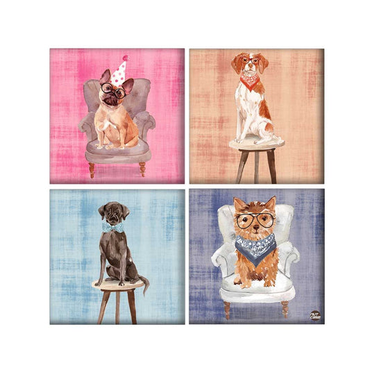 Wall Art Decor For Home Set Of 4 -Dogs With Chair Nutcase