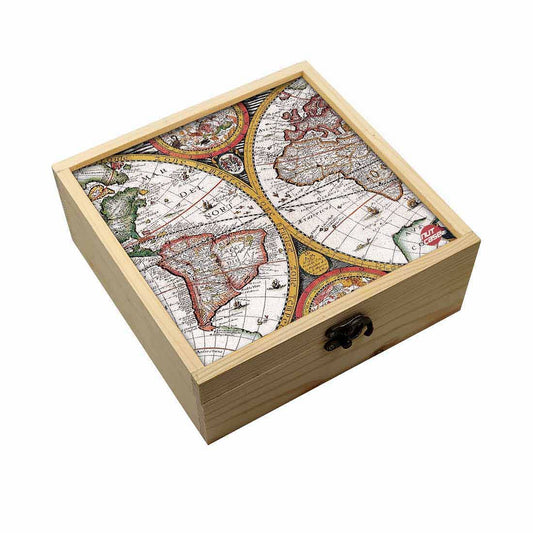 Jewellery Box Makepup Organizer -  Vintage Maps Globe Nutcase