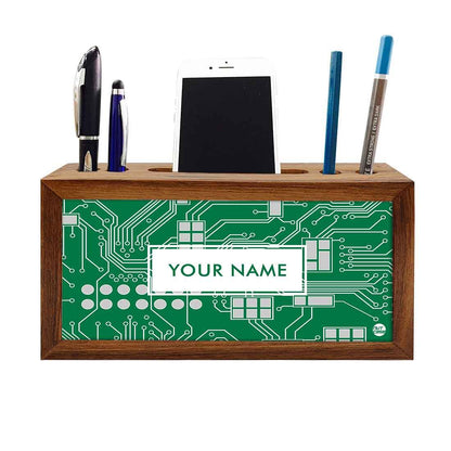 Personalized Wooden desktop organiser - Circuit Board Green Nutcase