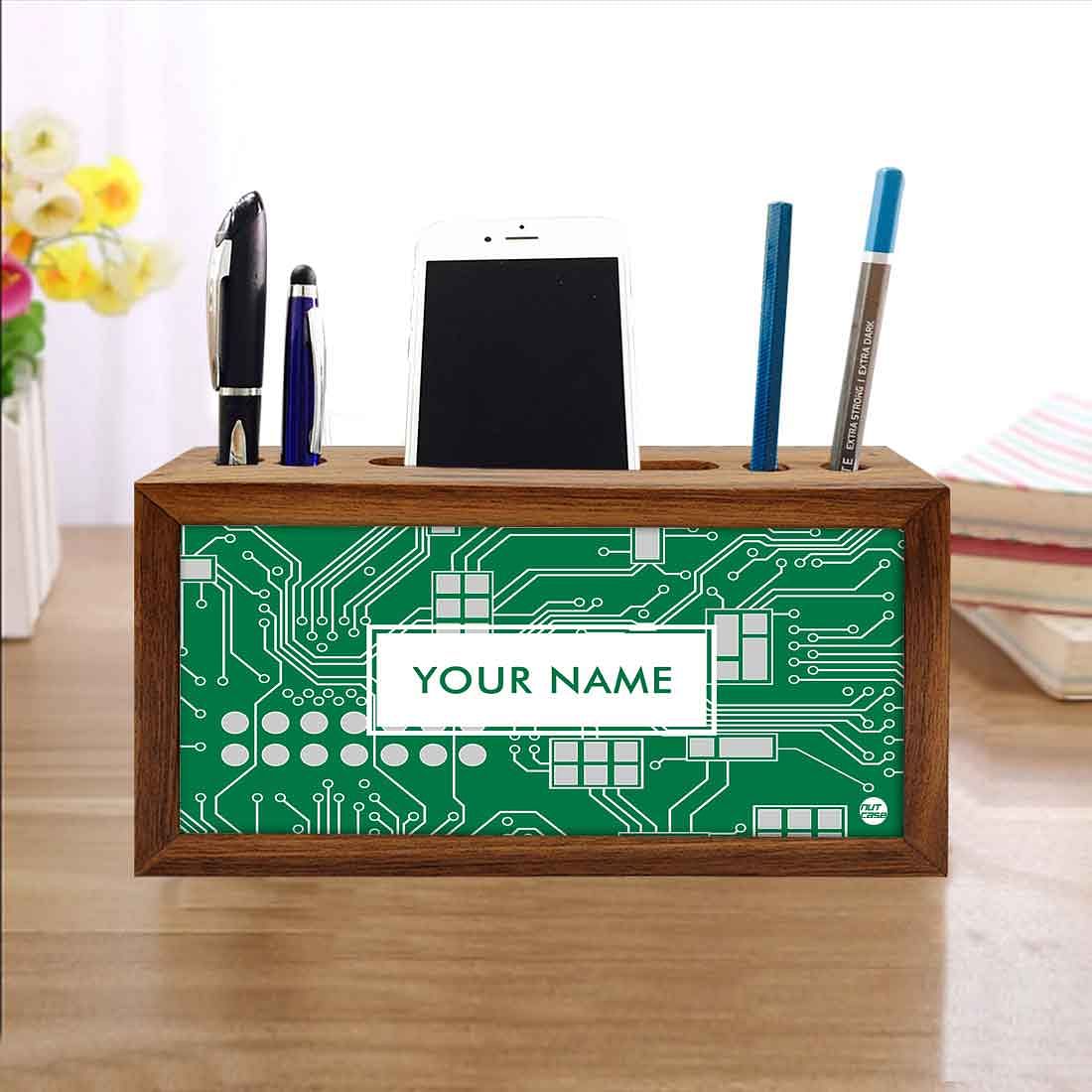 Personalized Wooden desktop organiser - Circuit Board Green Nutcase