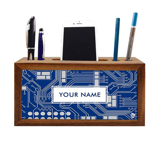 Personalized Wood office organizer - Circuit Board Blue Nutcase