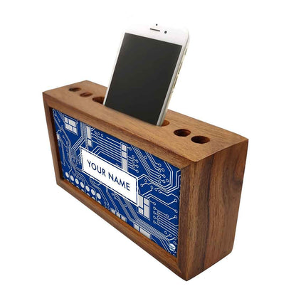 Personalized Wood office organizer - Circuit Board Blue Nutcase