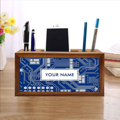 Personalized Wood office organizer - Circuit Board Blue Nutcase