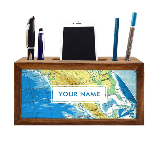 Custom-Made Small Wooden desk organizer - Atlas Map Nutcase