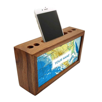 Custom-Made Small Wooden desk organizer - Atlas Map Nutcase