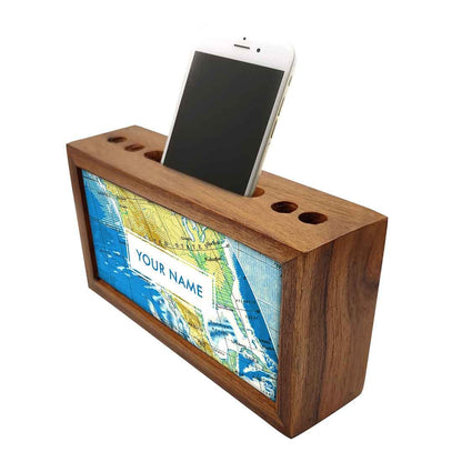 Custom-Made Small Wooden desk organizer - Atlas Map Nutcase