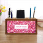 Custom-Made Wooden stationery organizer - Polka Dots Pink Nutcase