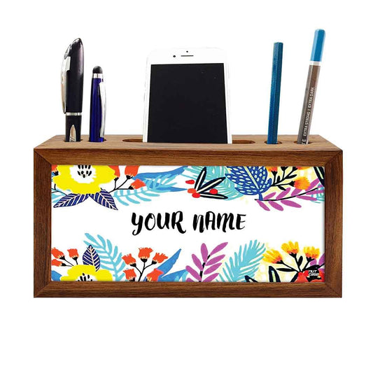 Personalized Wooden pen and pencil holder - Floral Nutcase