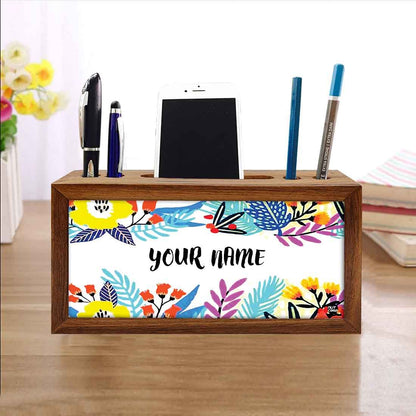 Personalized Wooden pen and pencil holder - Floral Nutcase