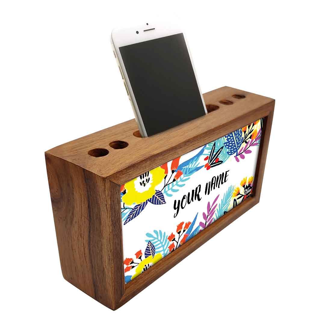 Personalized Wooden pen and pencil holder - Floral Nutcase