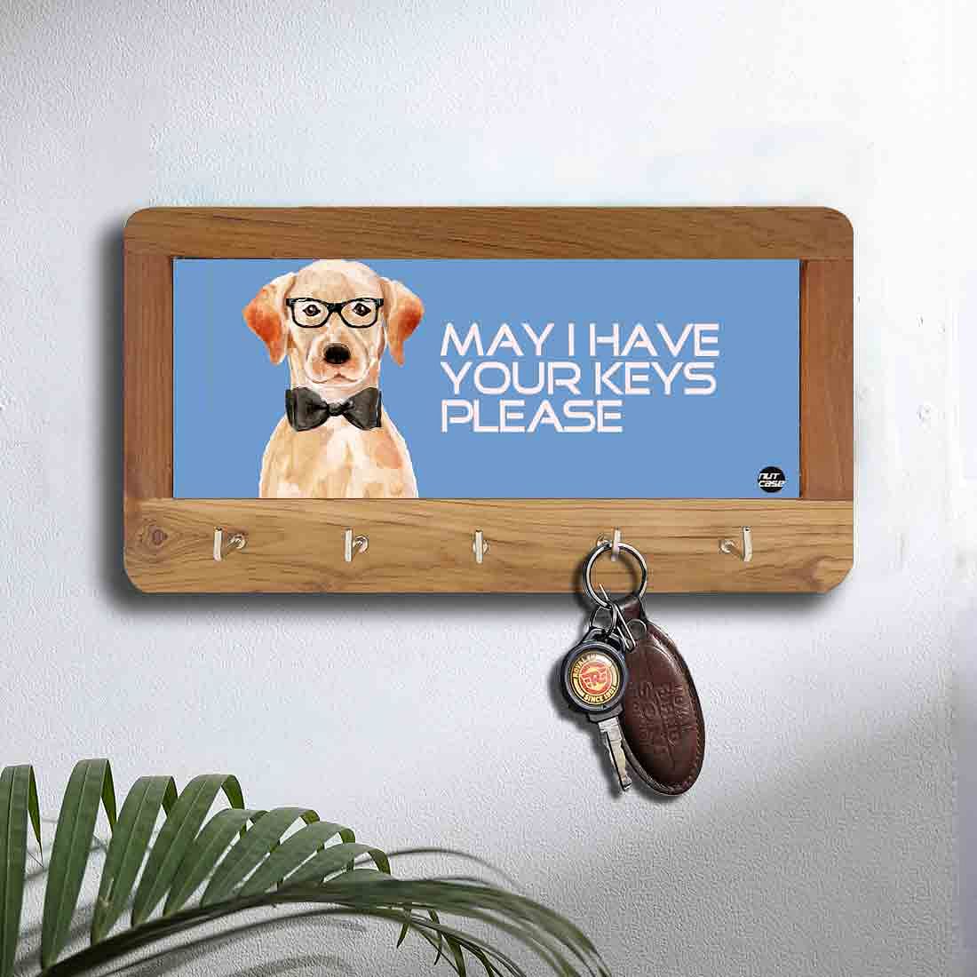 Wooden Key Holder Hanger for Wall - Hipster Lab Dog Nutcase