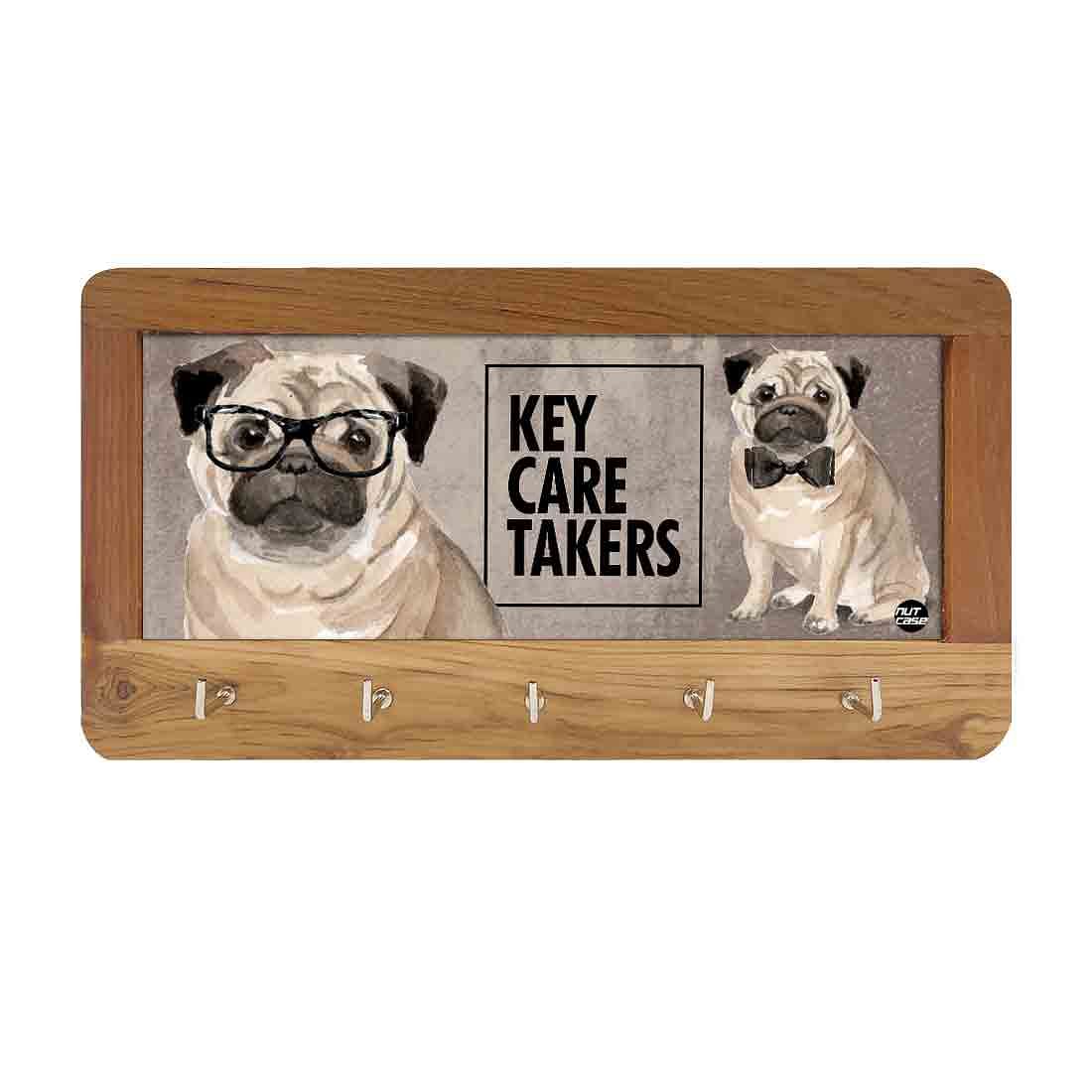 Wood Key Holder for Wall Unique Keys Organizer - Hip Pug Nutcase