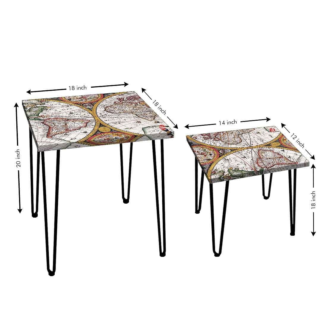 Nesting Tables Set of 2 Nest Of Side Tables for Living Room - Vintage Map Nutcase
