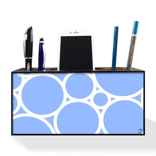 Pen Mobile Stand Holder Desk Organizer - Circles Blue Nutcase