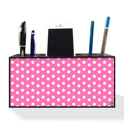 Pen Mobile Stand Holder Desk Organizer - Pink Polka Dots Nutcase