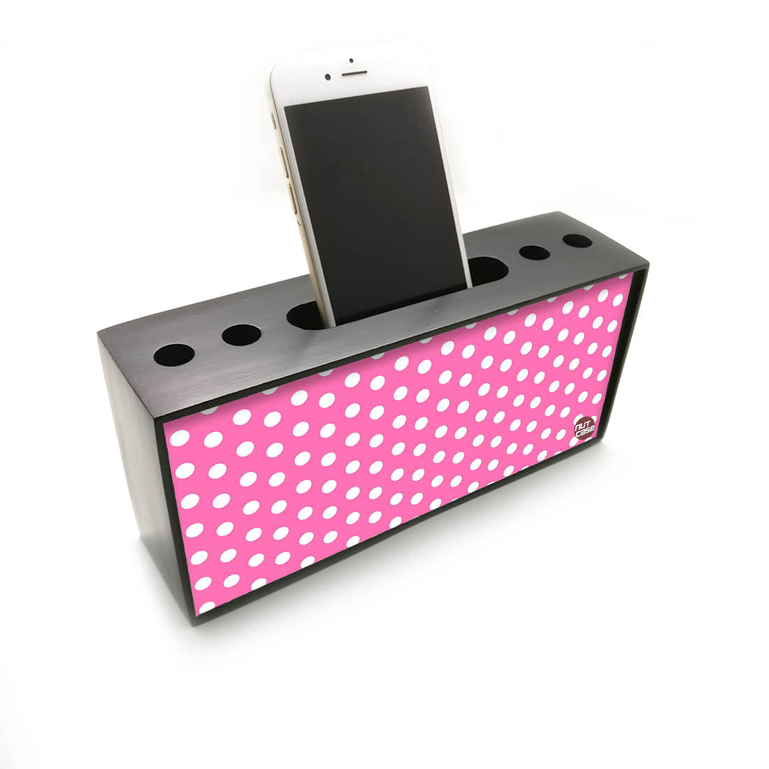 Pen Mobile Stand Holder Desk Organizer - Pink Polka Dots Nutcase