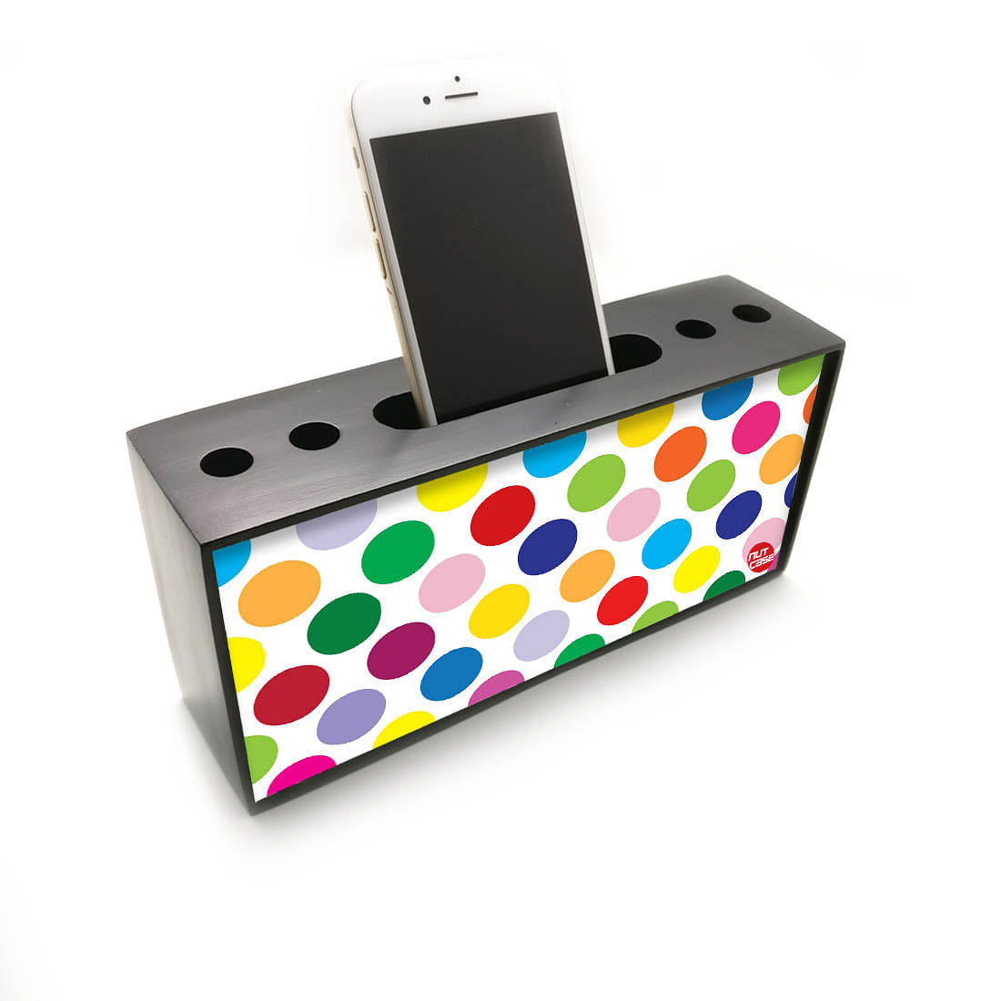 Pen Mobile Stand Holder Desk Organizer - Colorful Polka Dots Nutcase