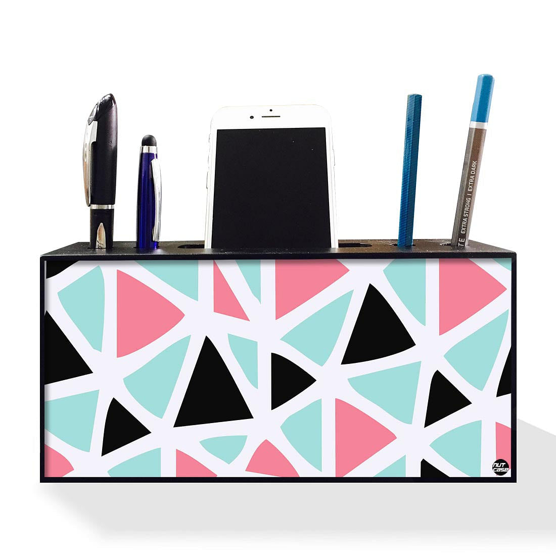 Pen Mobile Stand Holder Desk Organizer - Triangles Pattern Nutcase