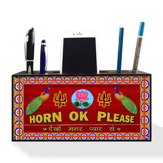 Pen Mobile Stand Holder Desk Organizer - Horn OK Please  Dekho Magar Pyar Se (ENG) Nutcase