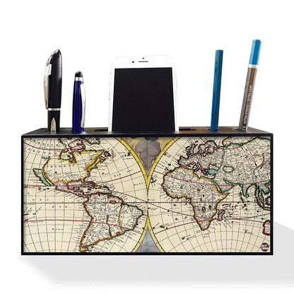 Pen Mobile Stand Holder Desk Organizer - Old Vintage Maps Of The Globe Nutcase