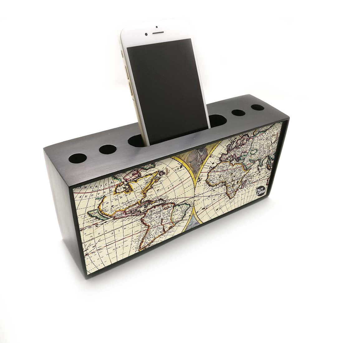 Pen Mobile Stand Holder Desk Organizer - Old Vintage Maps Of The Globe Nutcase