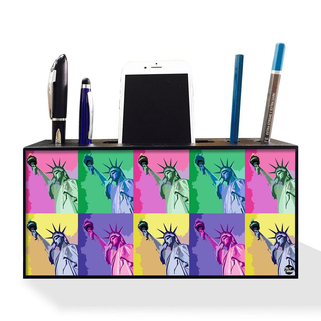 Pen Mobile Stand Holder Desk Organizer - statue of liberty Pop Art Nutcase