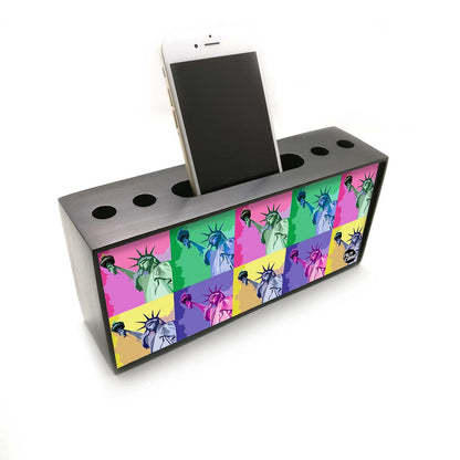 Pen Mobile Stand Holder Desk Organizer - statue of liberty Pop Art Nutcase