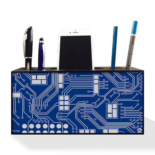 Pen Mobile Stand Holder Desk Organizer - Circuit Board Blue Nutcase