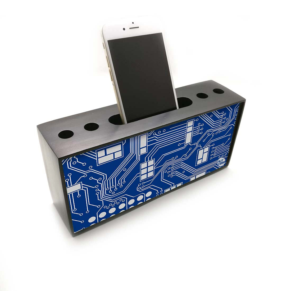 Pen Mobile Stand Holder Desk Organizer - Circuit Board Blue Nutcase