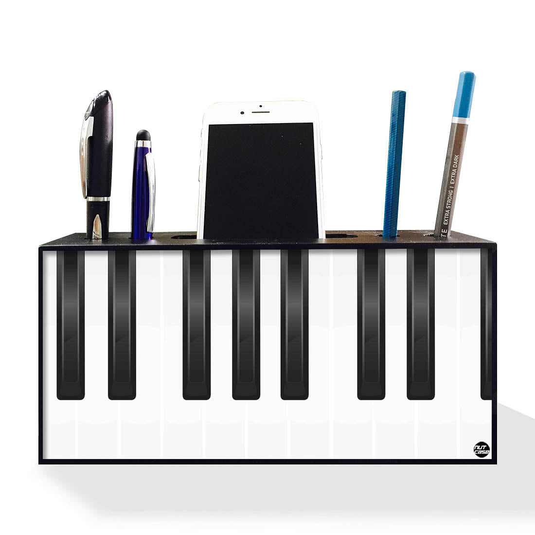 Pen Mobile Stand Holder Desk Organizer - White Piano Nutcase