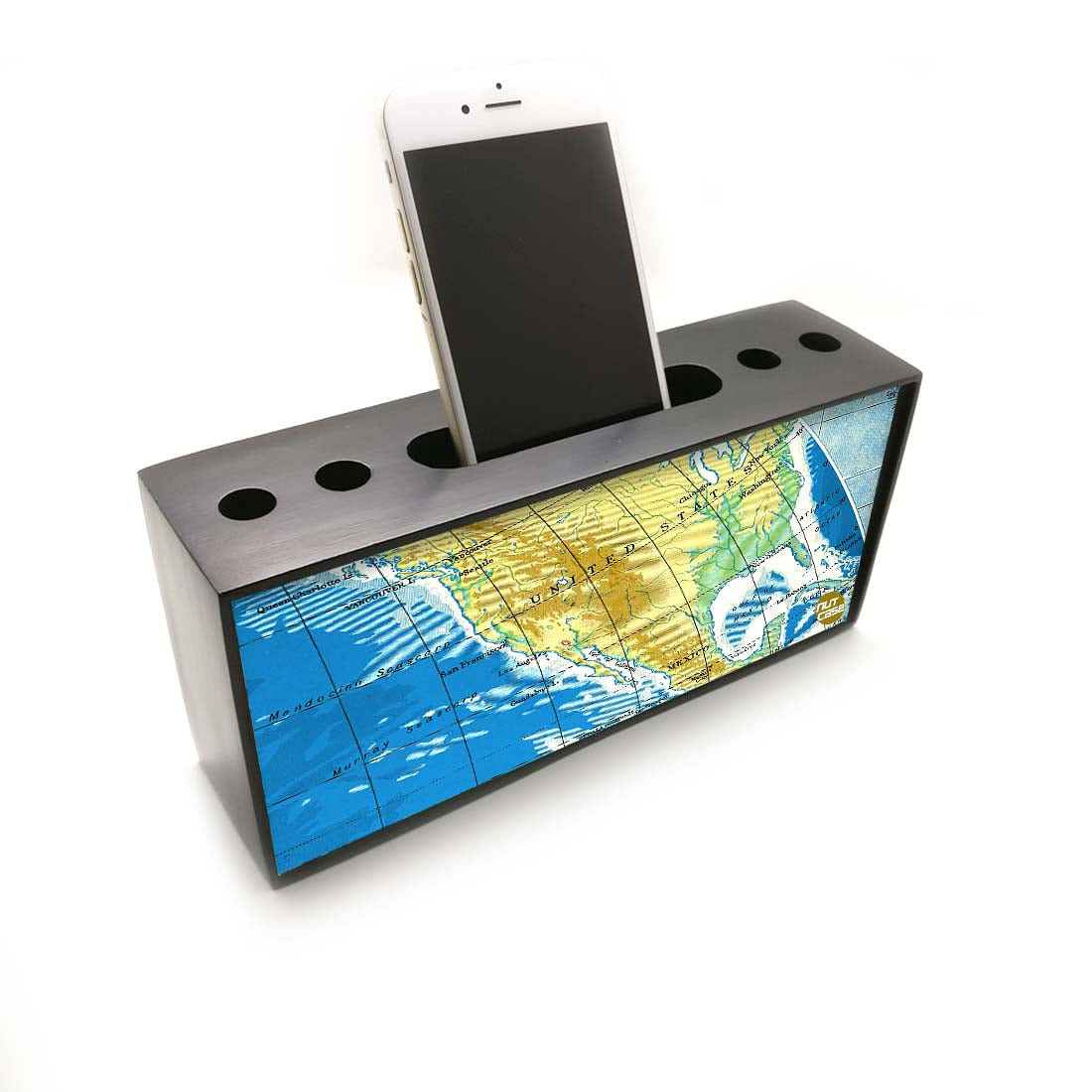 Phone and Pen Stand Holder Desk Organizer for Office - Atlas Map Nutcase