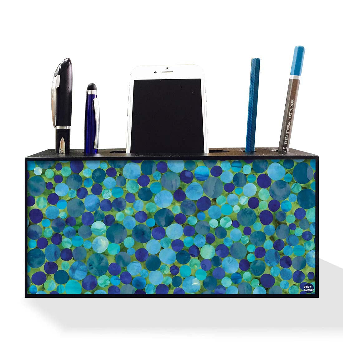 Pen Mobile Stand Holder Desk Organizer - Ploka Dots Blue Nutcase