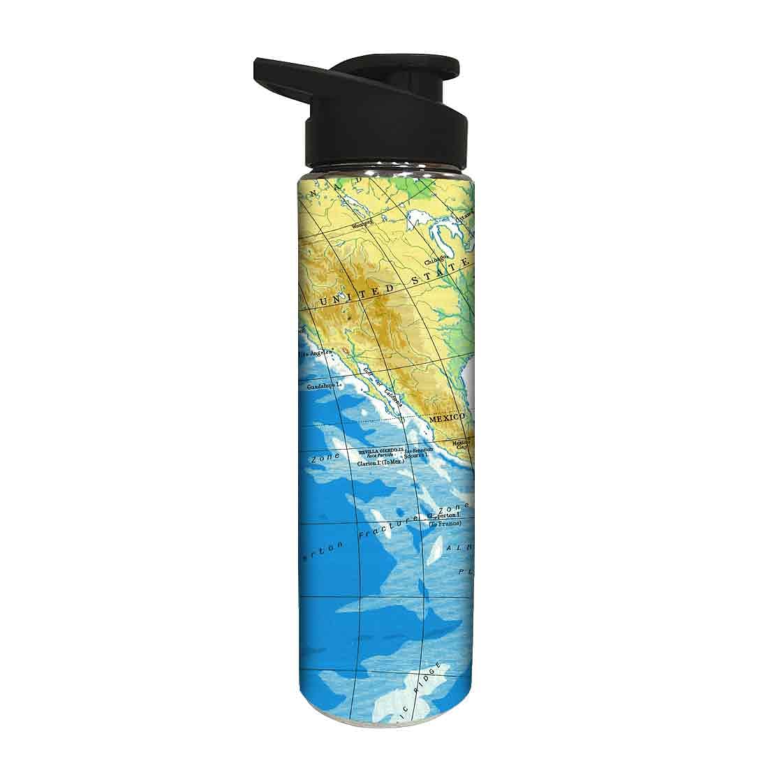 Designer Stainless Steel Running Water Bottle - World Map Nutcase