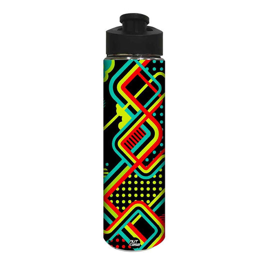 Designer Stainless Steel Water Bottle -  Yellow and Red Lines Nutcase