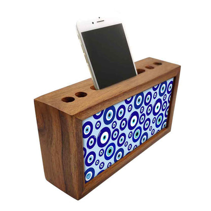 Wooden Pen Stand with Mobile Holder Desk Organizer for Office - Evil Eye Protector- Nutcase