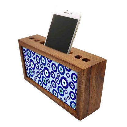 Wooden Pen Stand with Mobile Holder Desk Organizer for Office - Evil Eye Protector- Nutcase