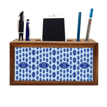 Wooden Pen Stand with Mobile Holder Desk Organizer for Office - Evil Eye Protector- Nutcase