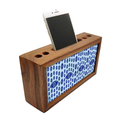 Wooden Pen Stand with Mobile Holder Desk Organizer for Office - Evil Eye Protector- Nutcase