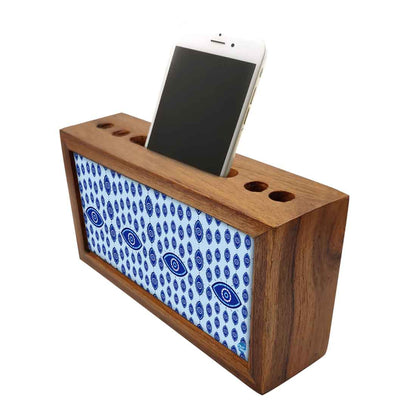 Wooden Pen Stand with Mobile Holder Desk Organizer for Office - Evil Eye Protector- Nutcase